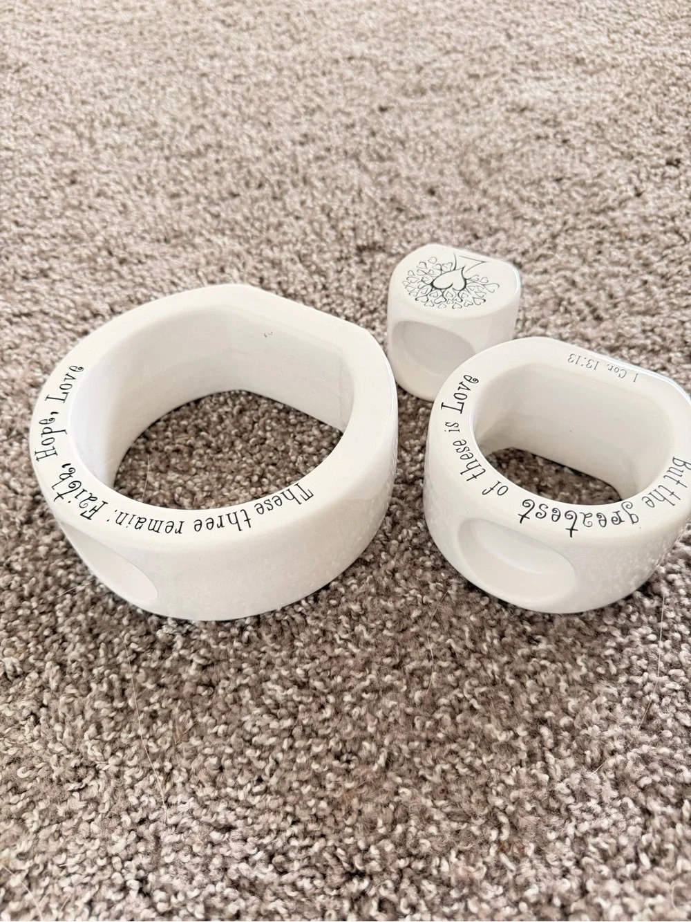 Faith Hope Love White Ceramic Nesting Candle Holders - Set of 3